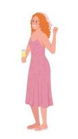 Smiling ginger haired woman with wine glass semi flat color vector character. Editable figure. Full body person on white. Simple cartoon style illustration for web graphic design and animation