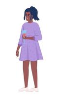 Pretty young woman with cocktail in glass semi flat color vector character. Editable figure. Full body person on white. Simple cartoon style illustration for web graphic design and animation
