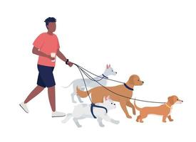 paseador de perros trabajo carácter vectorial de color semiplano. cuidado de animales. figura editable. persona de cuerpo completo en blanco. mascotas ilustración de estilo de dibujos animados simple para diseño gráfico web y animación vector