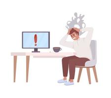 Nervous man watching TV semi flat color vector character. Editable figure. Full body person on white. Simple cartoon style illustration for web graphic design and animation