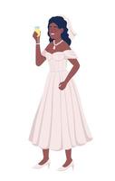 Beautiful bride with sparkling wine glass semi flat color vector character. Editable figure. Full body person on white. Simple cartoon style illustration for web graphic design and animation