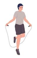 Sportsman with jumping rope semi flat color vector character. Editable figure. Full body person on white. Workout simple cartoon style illustration for web graphic design and animation