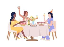 Birthday party semi flat color vector characters. Editable figures. Full body people on white. Holiday celebration simple cartoon style illustration for web graphic design and animation