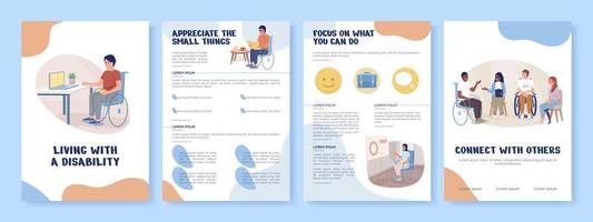 Living with disability flat vector brochure template. Booklet, leaflet printable flat color designs. Editable magazine page, reports kit with text space