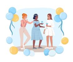 Celebrating baby shower 2D vector isolated illustration. Soon to be mother with female friends flat characters on cartoon background. Colourful editable scene for mobile, website, presentation