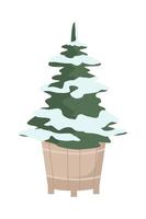 Dwarf evergreen tree in gardening pot semi flat color vector object. Editable item. Full sized element on white. Simple cartoon style illustration for web graphic design and animation