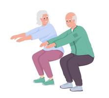 Elderly couple doing sit ups semi flat color vector characters. Editable figures. Full body people on white. Workout simple cartoon style illustration for web graphic design and animation