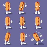 HotDog Mascot with Different Emotions set in Cartoon Style Vector. Funny Character. Figure Ilustration. Character Emoji. Cartoon Emoticon. vector