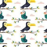 Funny cartoon colorful doodle of bird illustration seamless pattern background in vector