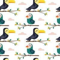 Funny cartoon colorful doodle of bird illustration seamless pattern background in vector