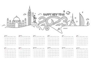 2023 calendario feliz año nuevo diseño. vector