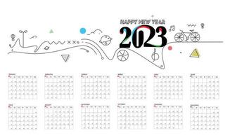 2023 calendario feliz año nuevo diseño. vector