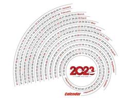 2023 Calendar Happy New Year Circle Design Pattern. vector