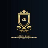 inicial de letra zb con plantilla real.elegante con vector de logotipo de corona, ilustración de vector de logotipo de letras creativas.