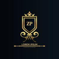 inicial de letra zp con plantilla real.elegante con vector de logotipo de corona, ilustración de vector de logotipo de letras creativas.