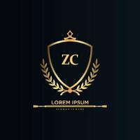 ZC Letter Initial with Royal Template.elegant with crown logo vector, Creative Lettering Logo Vector Illustration.