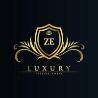 ZE Letter Initial with Royal Template.elegant with crown logo vector, Creative Lettering Logo Vector Illustration.