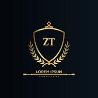 inicial de letra zt con plantilla real.elegante con vector de logotipo de corona, ilustración de vector de logotipo de letras creativas.