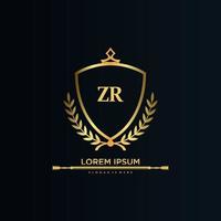 inicial de la letra zr con plantilla real.elegante con vector de logotipo de corona, ilustración de vector de logotipo de letras creativas.