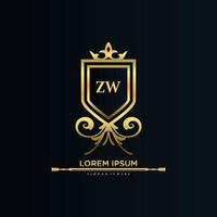 ZW Letter Initial with Royal Template.elegant with crown logo vector, Creative Lettering Logo Vector Illustration.