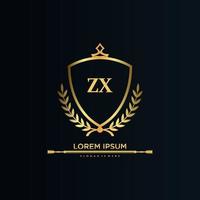 ZX Letter Initial with Royal Template.elegant with crown logo vector, Creative Lettering Logo Vector Illustration.