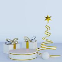 Merry christmas and happy new year with 3d empty podium and christmas ornaments photo