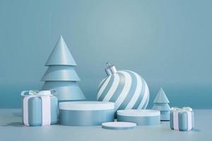 Merry christmas and happy new year with 3d empty podium and christmas ornaments photo