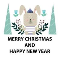 13Cute Little Rabbit Vector with Christmas and New Year Greeting Card