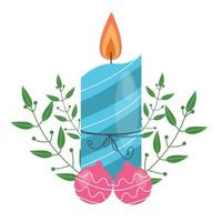 diseño de vector de tarjeta de navidad con velas de hoja y decoraciones