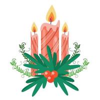 diseño navideño con tres velas. icono de decoración. ilustración plana y aislada vector