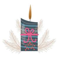 Christmas candles and ribbons with dried fir leaves wrapped in ribbon vector