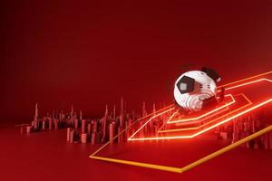 3d football object design. realistic rendering. abstract futuristic background. 3d illustration. motion geometry concept. sport competition graphic. tournament game bet content. soccer ball element. photo