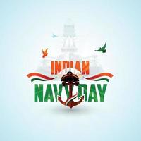 Indian navy day celebration poster, Banner design. People military army saluting appreciating soldiers with tricolor flag, Navy officer cap, Anchor, and fighter ships on isolated Background, Vector. vector
