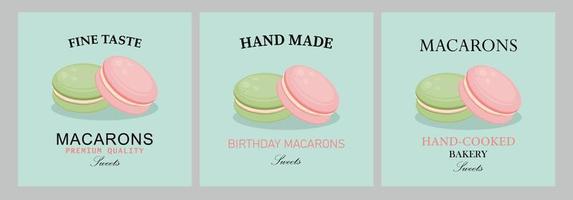 Poste de panadería macarons y diseño de plantilla de banner web. conjunto de banner web, volante o póster para la promoción de la oferta de panadería de macarons vector