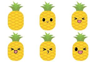 Yellow pineapple with kawaii eyes. Flat design vector illustration of orange on white background