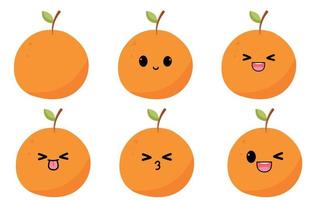 Orange with kawaii eyes. Flat design vector illustration of orange on white background