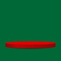 blank round pedestal. red podium on green background with copy space vector