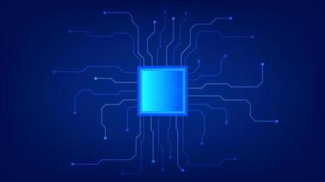 Circuit board with chip on blue lighting background. technology and hi tech graphic design element concept vector