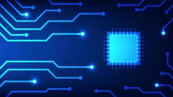 Circuit board with chip on blue lighting background. technology and hi tech graphic design element concept vector