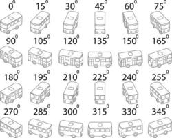 Set of 24 buses outline from different angles. vector