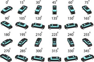 A set of 24 limousine from different angles. vector