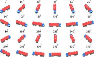 . Rotation of the tank truck by 15 degrees for animation and video games. vector