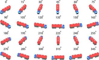 . Rotation of the tank truck by 15 degrees for animation and video games. vector