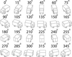 Set of 24 trucks from different angles. vector