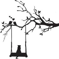 Cat on the swing converted art vector