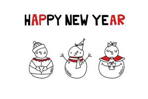 Happy New Year. Doodle snowman hand draw. Snowman Vector christmas illustration