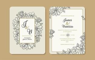 Beautiful Wedding Invitation Design with Hand Drawn Dahlia Flower vector