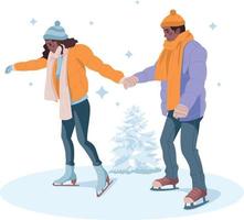 pareja patinando en una pista de patinaje sobre hielo en el parque. ilustración vectorial vector