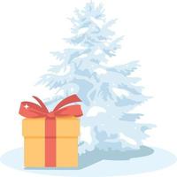 Christmas tree and gift box. Vector illustration