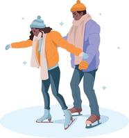 pareja patinando en una pista de patinaje sobre hielo en el parque. ilustración vectorial vector